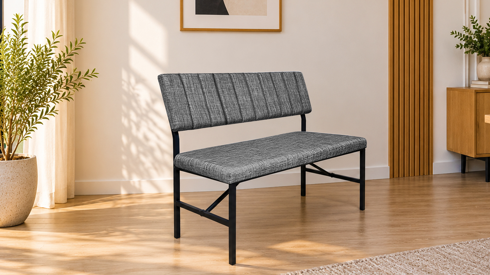 Melody Gri kumaşlı metal bench oturma bankı