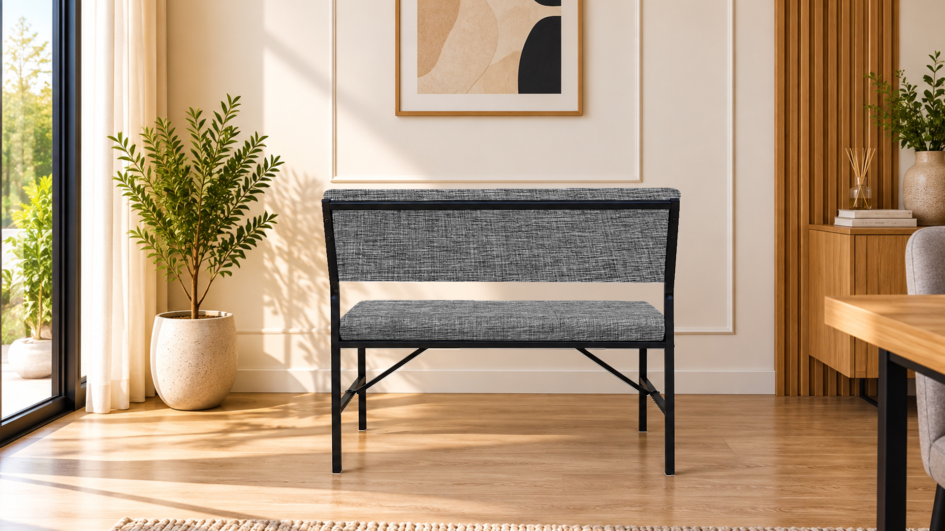 Melody Gri kumaşlı metal bench oturma bankı