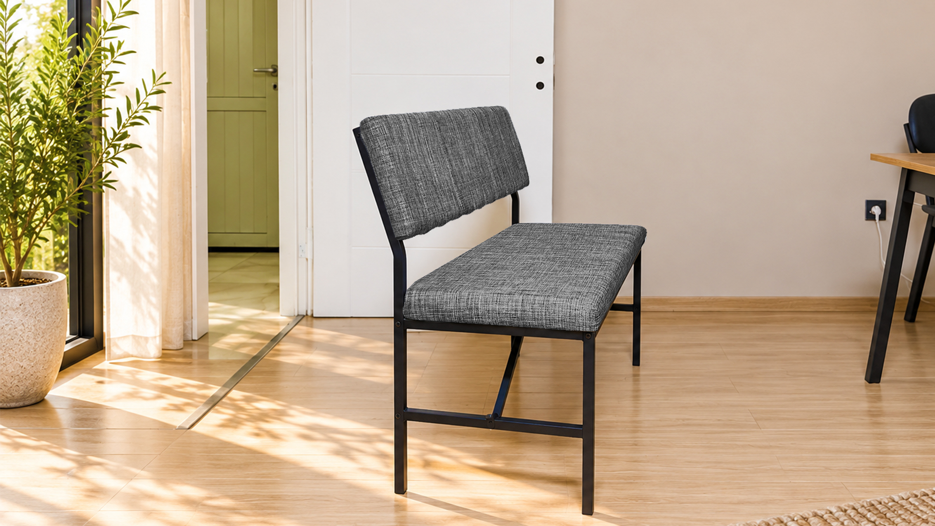 Melody Gri kumaşlı metal bench oturma bankı
