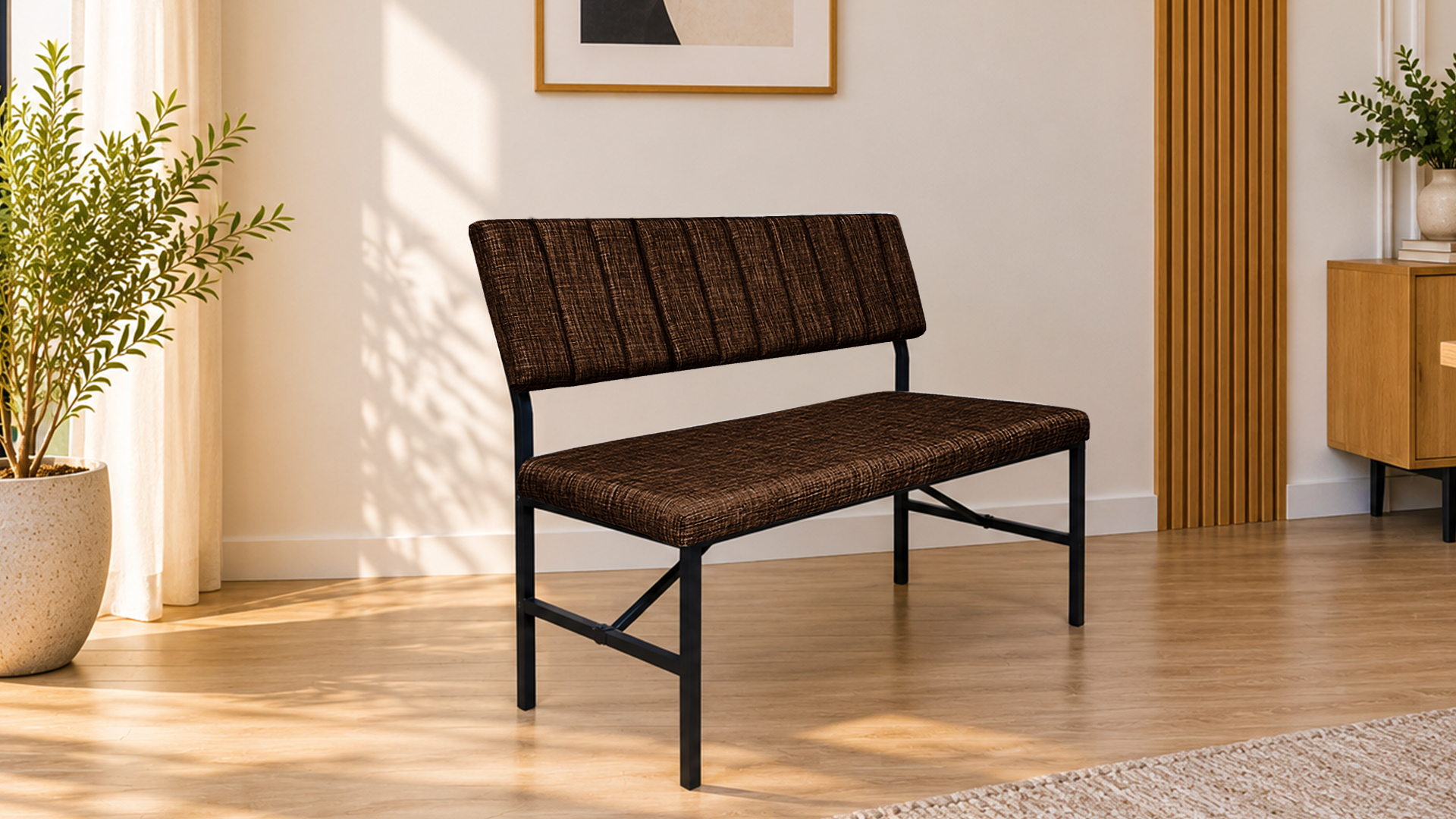 Melody Kahve kumaşlı metal bench oturma bankı