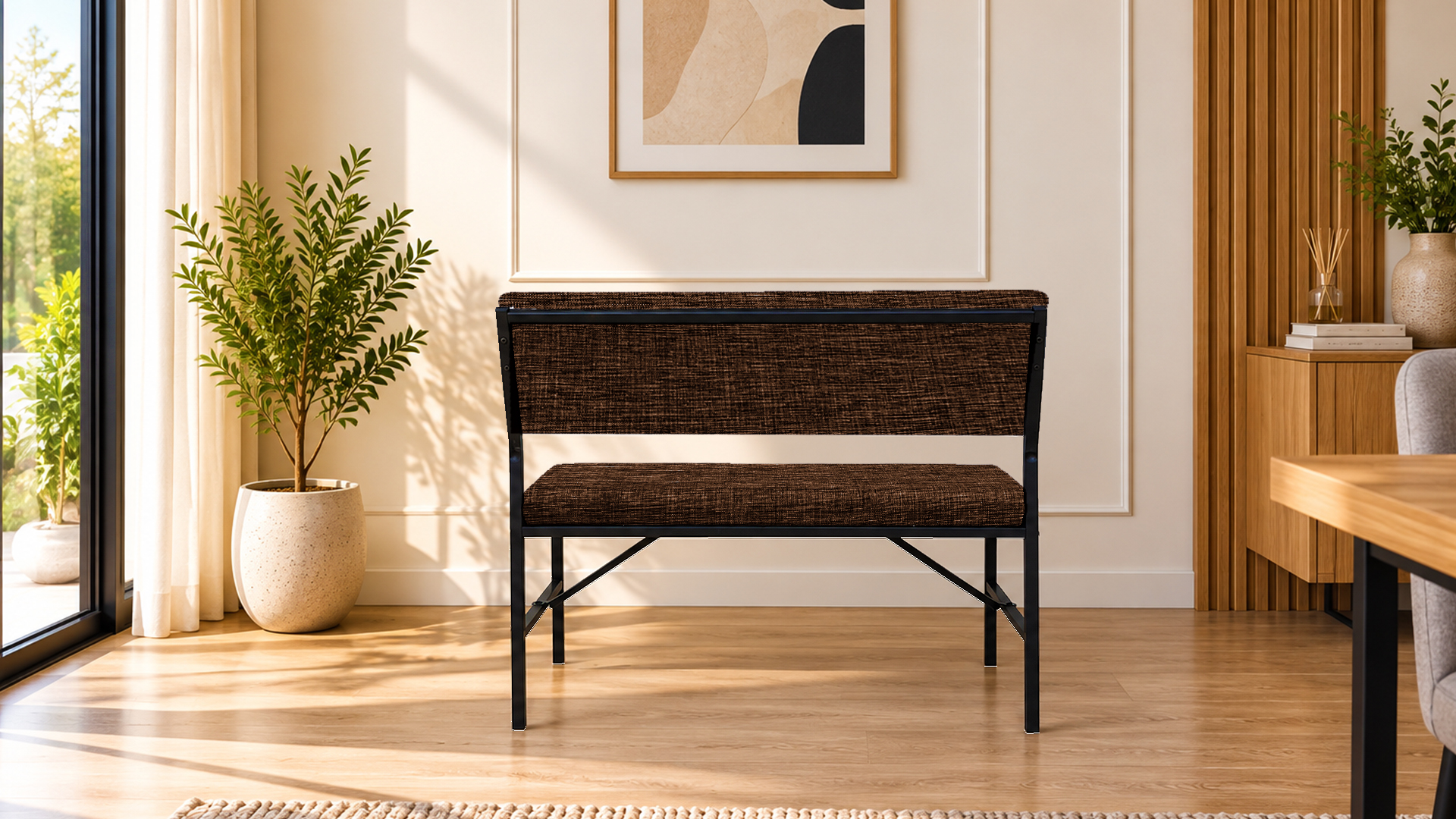 Melody Kahve kumaşlı metal bench oturma bankı