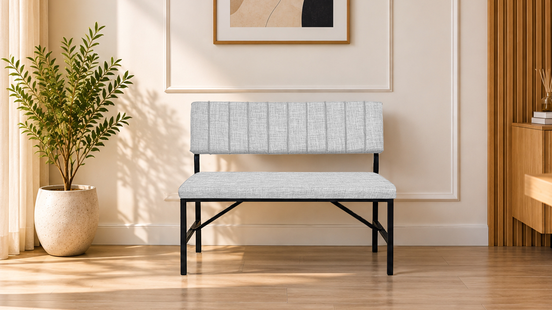 Melody Krem kumaşlı metal bench oturma bankı