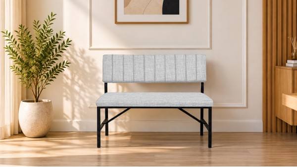 Melody Keten Kumaşlı Metal Mutfak Bankı – 90 cm Yemek Masası Bench Krem