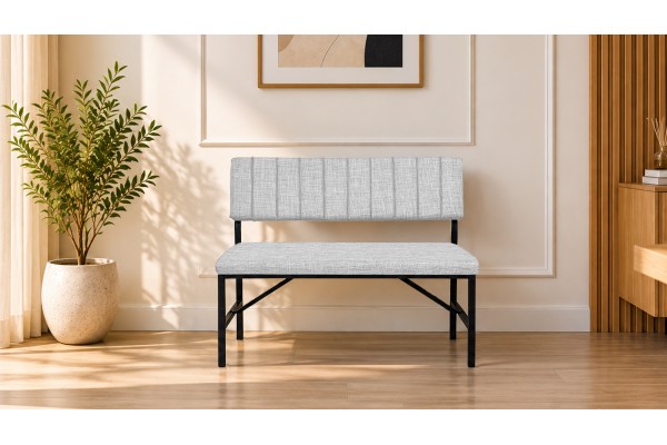 Melody Keten Kumaşlı Metal Mutfak Bankı – 90 cm Yemek Masası Bench Krem
