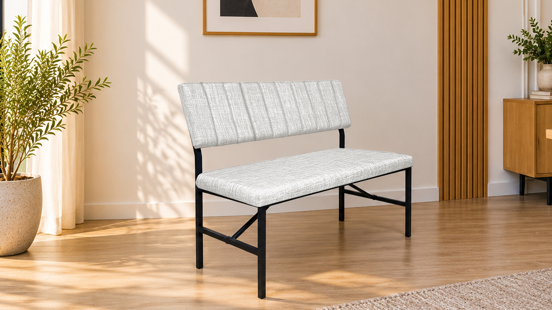 Melody Krem kumaşlı metal bench oturma bankı
