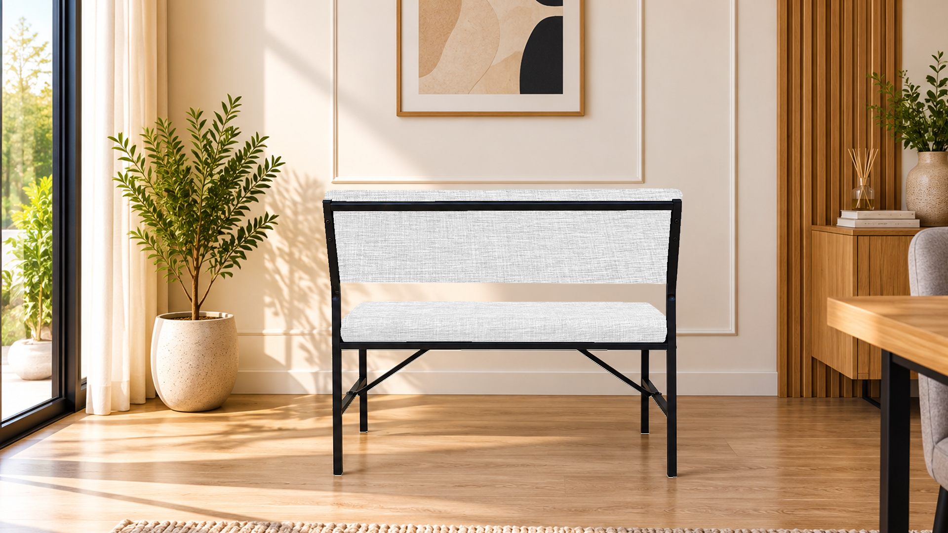 Melody Krem kumaşlı metal bench oturma bankı