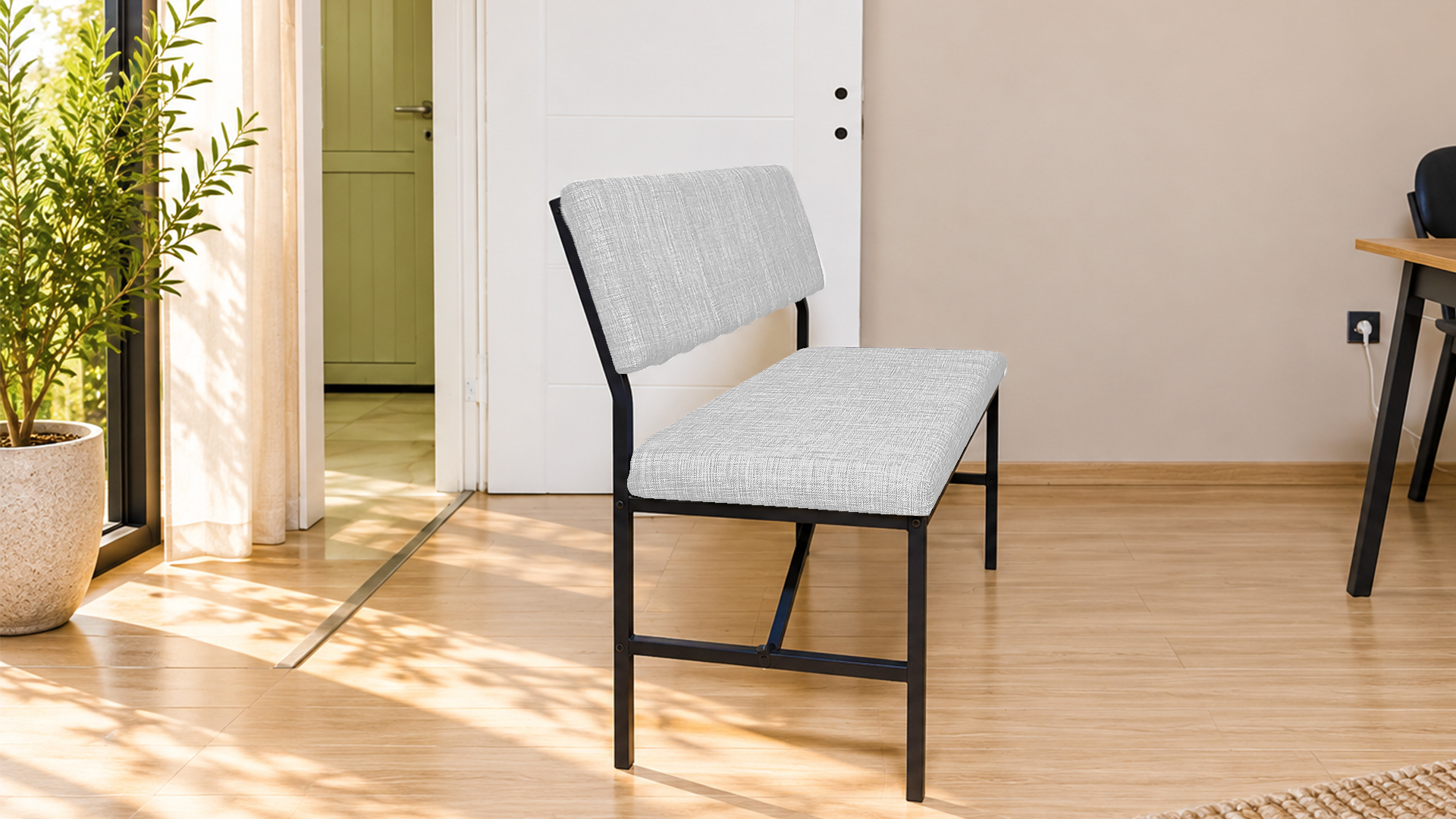 Melody Krem kumaşlı metal bench oturma bankı