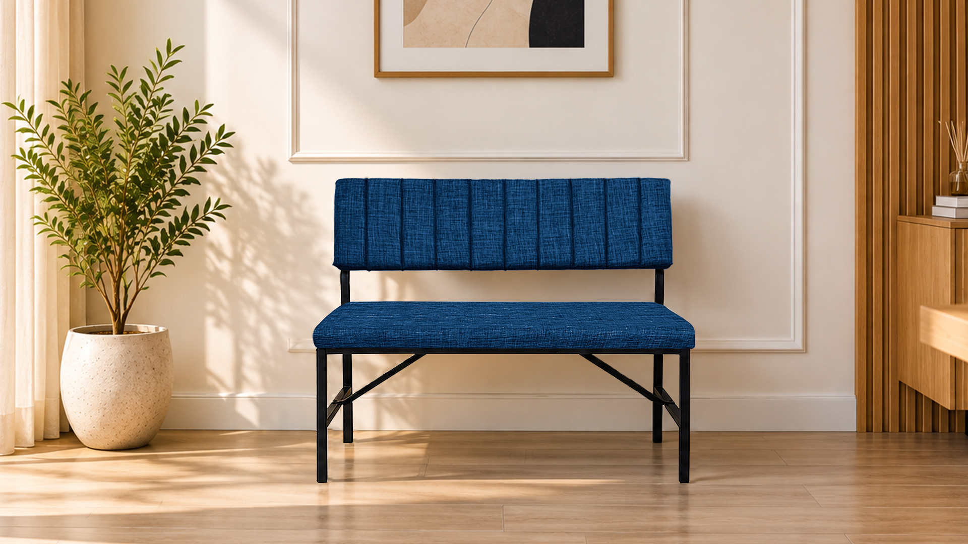 Melody Lacivert kumaşlı metal bench oturma bankı