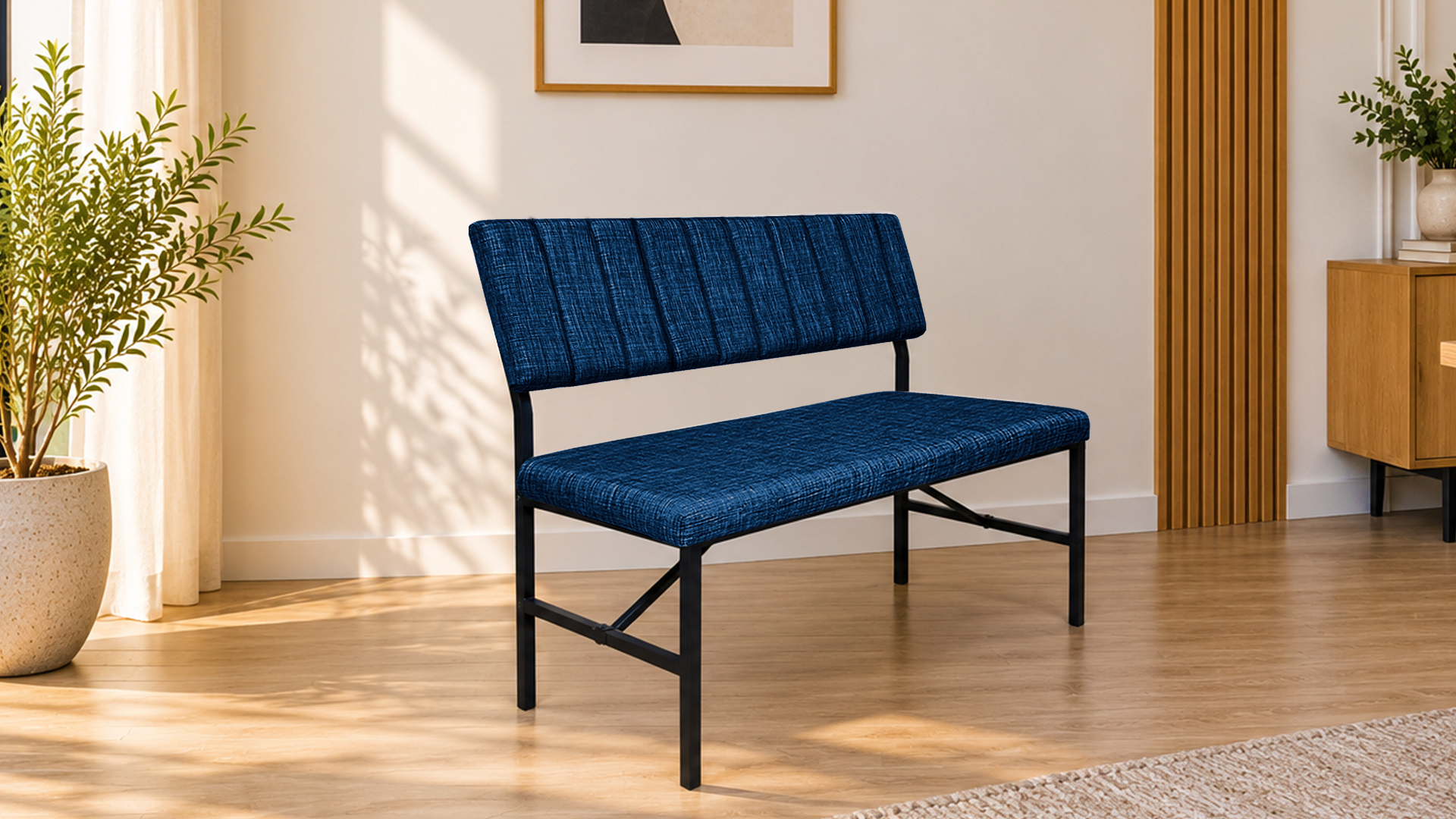 Melody Lacivert kumaşlı metal bench oturma bankı