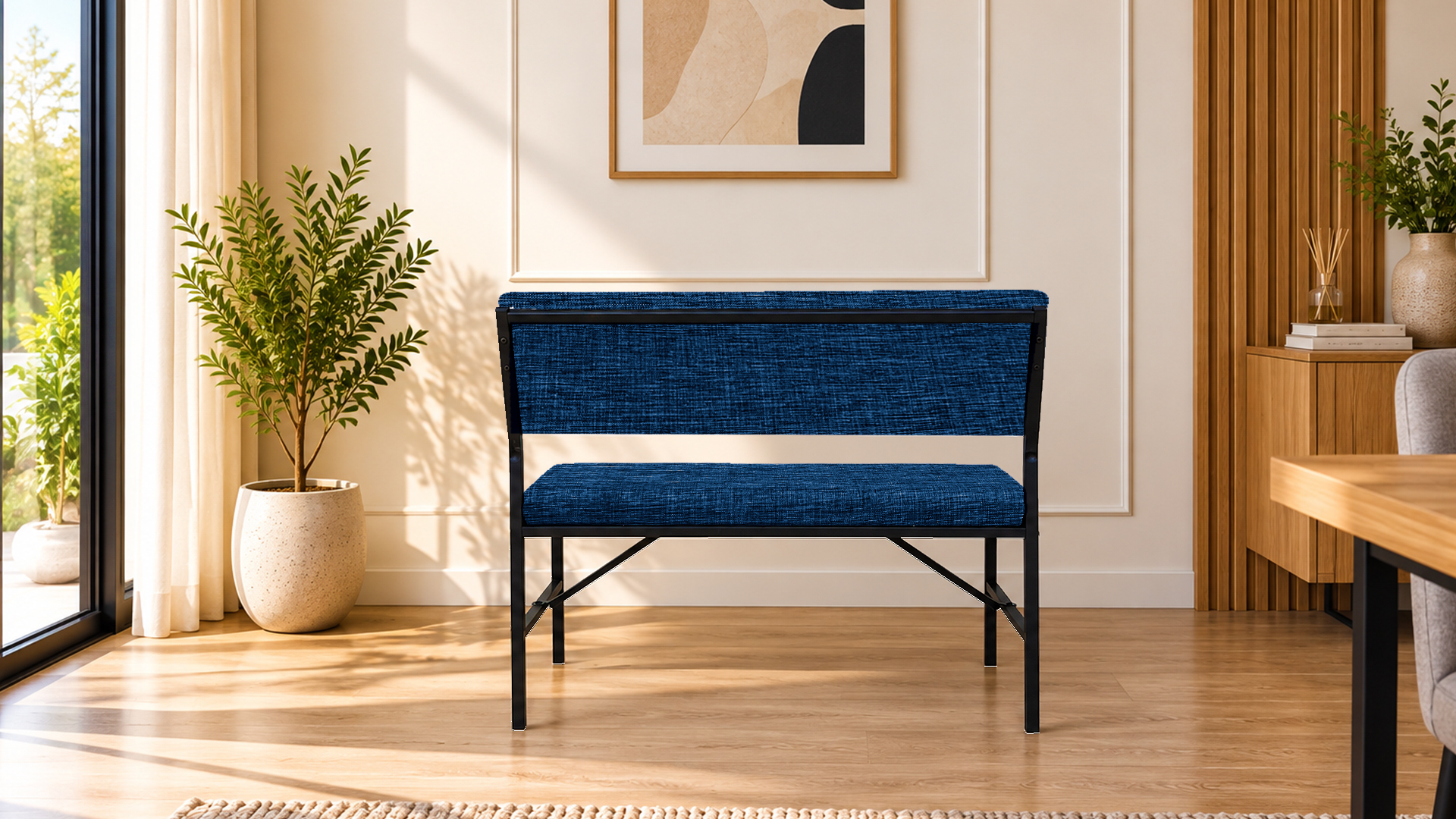 Melody Lacivert kumaşlı metal bench oturma bankı