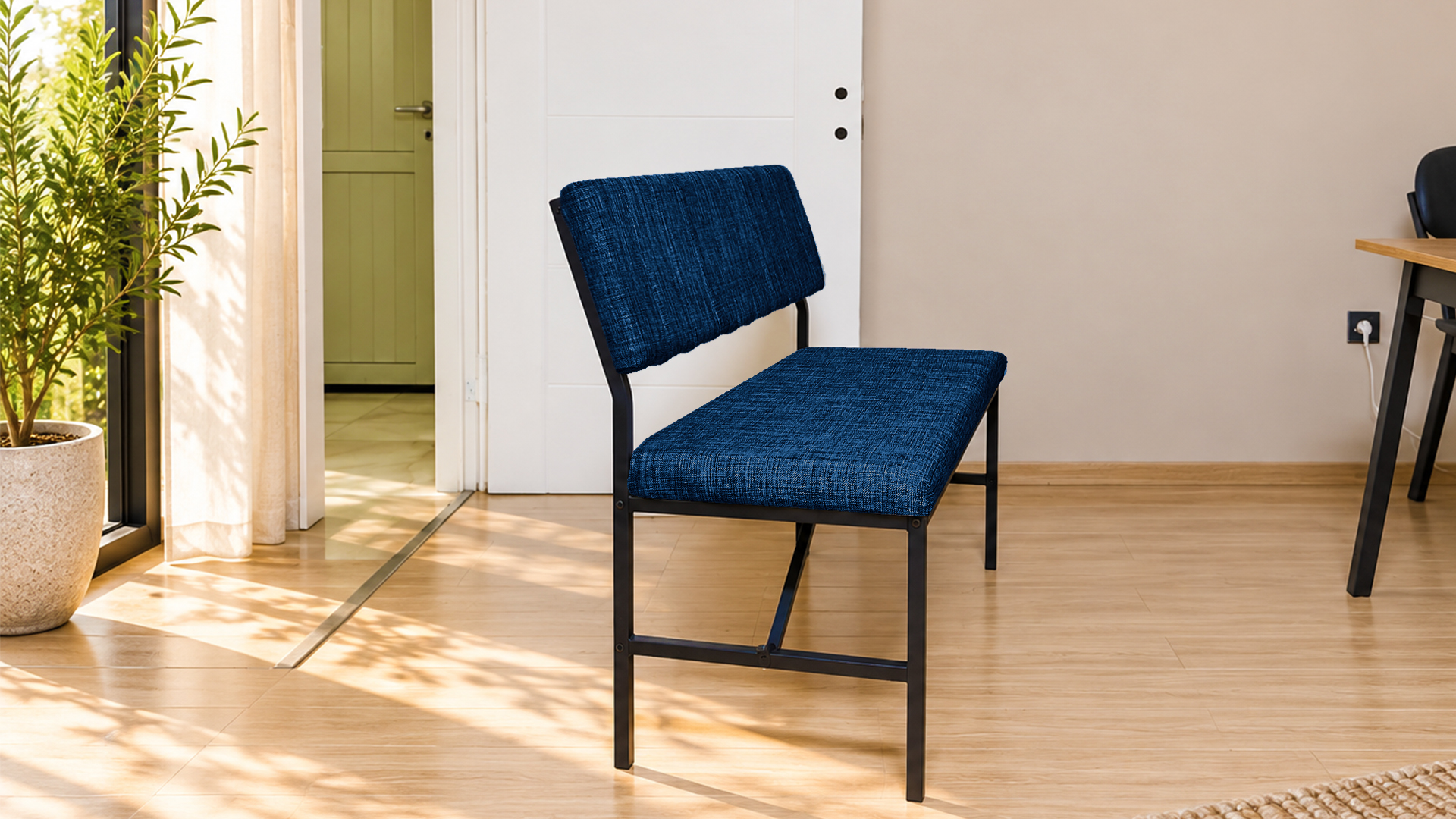 Melody Lacivert kumaşlı metal bench oturma bankı