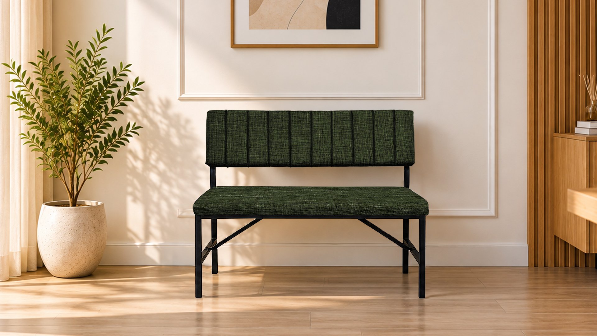 Melody Yeşil kumaşlı metal bench oturma bankı