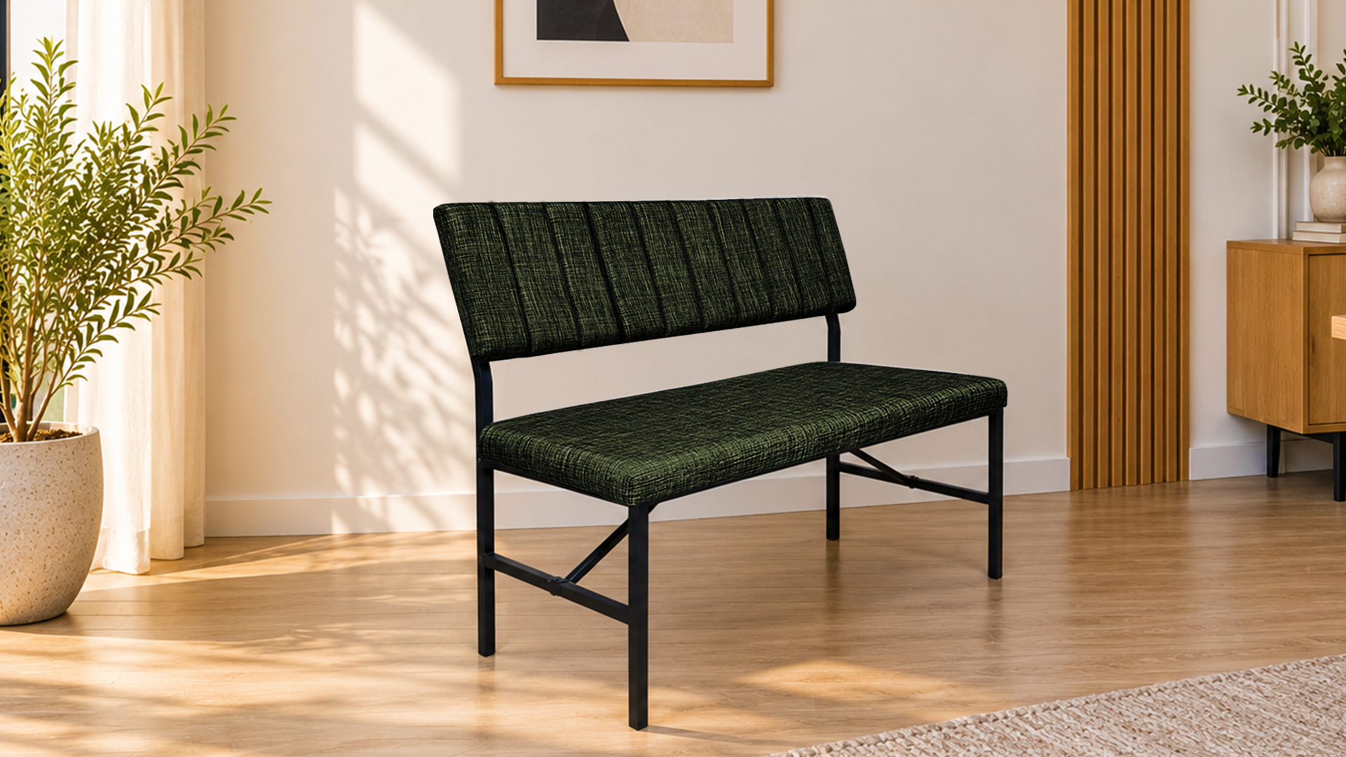 Melody Yeşil kumaşlı metal bench oturma bankı