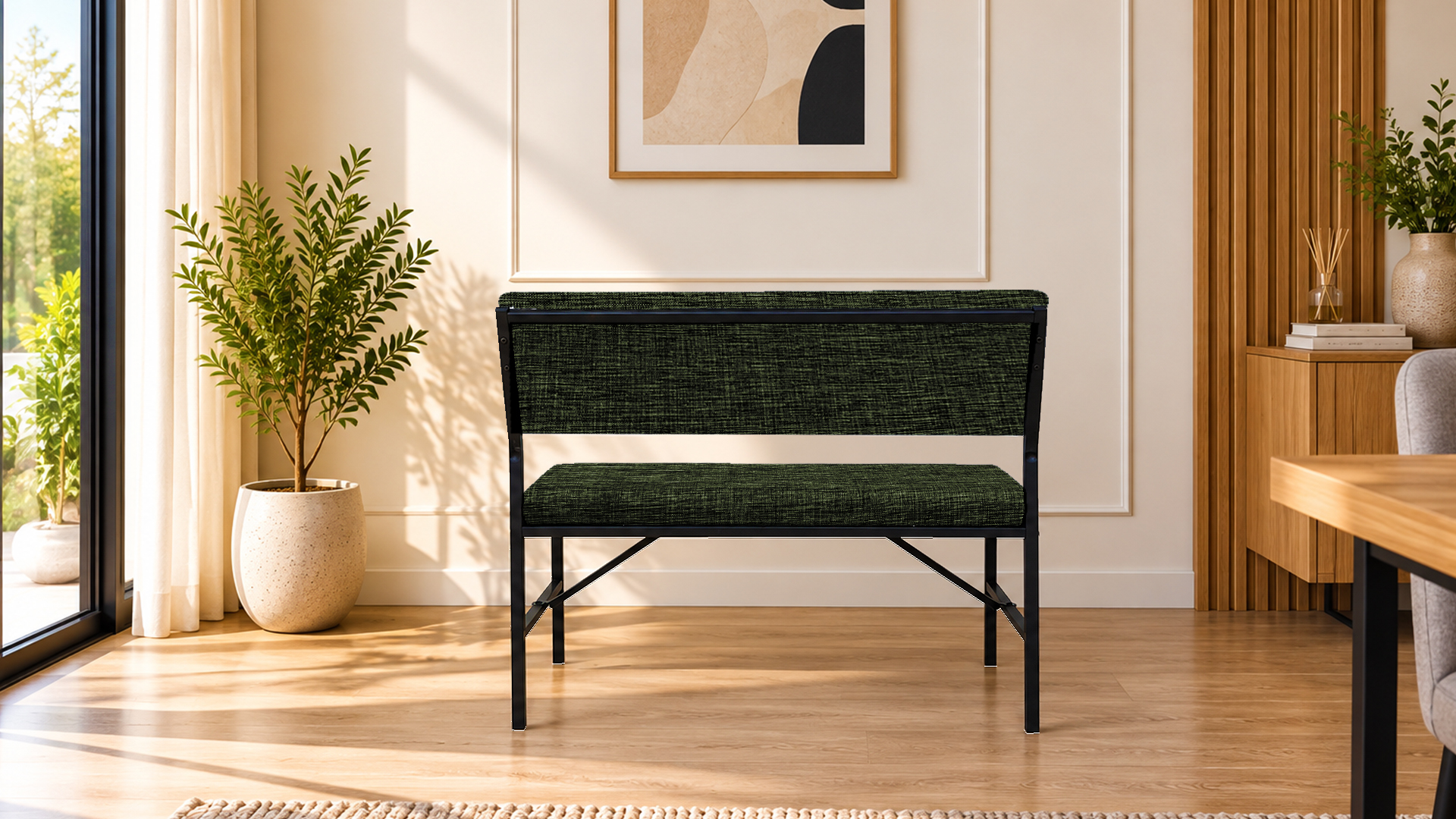 Melody Yeşil kumaşlı metal bench oturma bankı