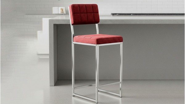 Retro Bar Sandalyesi Ada Mutfak Sandalyesi Bar Taburesi Mutfak Sandalyesi 66 cm Krom Kaplama - Bordo