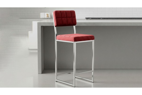 Retro Bar Sandalyesi Ada Mutfak Sandalyesi Bar Taburesi Mutfak Sandalyesi 66 cm Krom Kaplama - Bordo