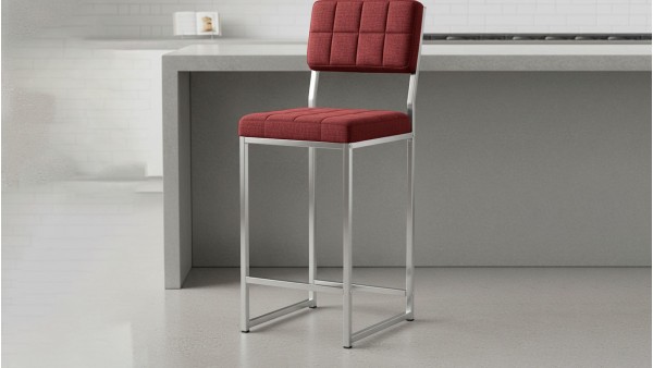 Retro Bar Sandalyesi Ada Mutfak Sandalyesi Bar Taburesi Mutfak Sandalyesi 66 cm Krom Kaplama - Bordo