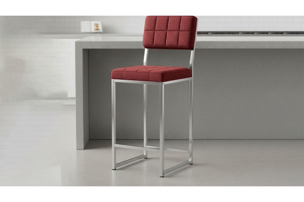 Retro Bar Sandalyesi Ada Mutfak Sandalyesi Bar Taburesi Mutfak Sandalyesi 66 cm Krom Kaplama - Bordo