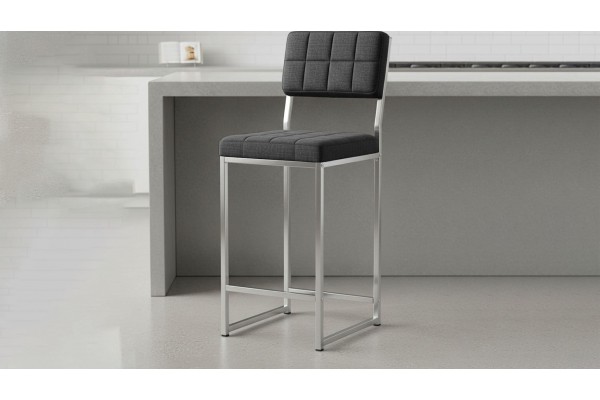 Retro Bar Sandalyesi Ada Mutfak Sandalyesi Bar Taburesi Mutfak Sandalyesi 66 cm Krom Kaplama - Füme