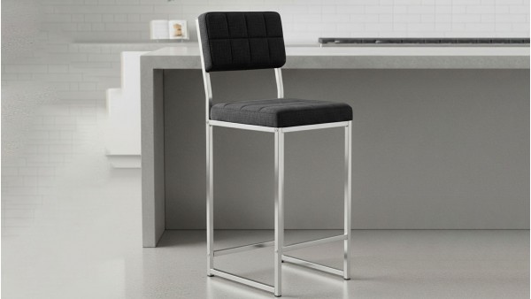 Retro Bar Sandalyesi Ada Mutfak Sandalyesi Bar Taburesi Mutfak Sandalyesi 66 cm Krom Kaplama - Füme