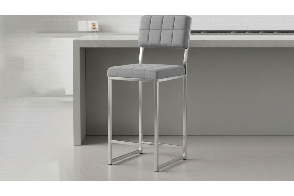 Retro Bar Sandalyesi Ada Mutfak Sandalyesi Bar Taburesi Mutfak Sandalyesi 66 cm Krom Kaplama - Gri