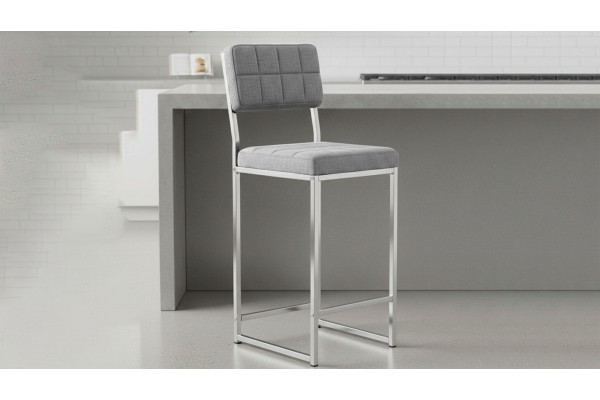 Retro Bar Sandalyesi Ada Mutfak Sandalyesi Bar Taburesi Mutfak Sandalyesi 66 cm Krom Kaplama - Gri