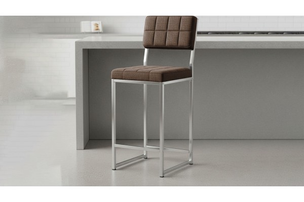 Retro Bar Sandalyesi Ada Mutfak Sandalyesi Bar Taburesi Mutfak Sandalyesi 66 cm Krom Kaplama - Kahve