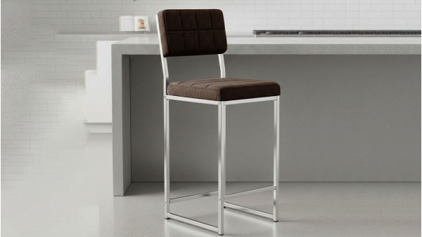 Retro Bar Sandalyesi Ada Mutfak Sandalyesi Bar Taburesi Mutfak Sandalyesi 66 cm Krom Kaplama - Kahve