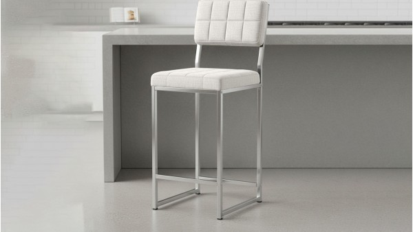 Retro Bar Sandalyesi Ada Mutfak Sandalyesi Bar Taburesi Mutfak Sandalyesi 66 cm Krom Kaplama - Krem