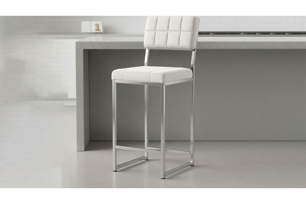Retro Bar Sandalyesi Ada Mutfak Sandalyesi Bar Taburesi Mutfak Sandalyesi 66 cm Krom Kaplama - Krem
