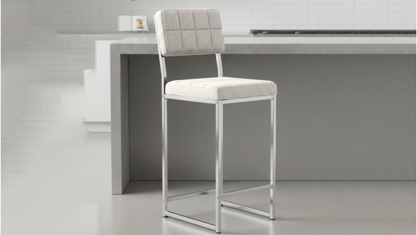 Retro Bar Sandalyesi Ada Mutfak Sandalyesi Bar Taburesi Mutfak Sandalyesi 66 cm Krom Kaplama - Krem