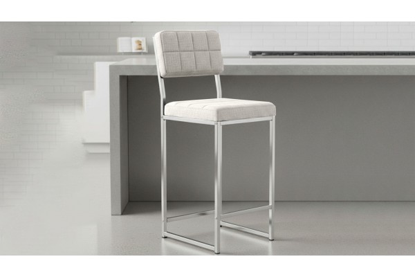 Retro Bar Sandalyesi Ada Mutfak Sandalyesi Bar Taburesi Mutfak Sandalyesi 66 cm Krom Kaplama - Krem