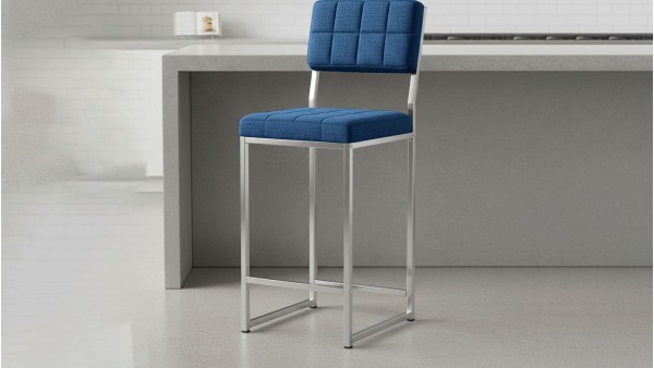 Retro Bar Sandalyesi Ada Mutfak Sandalyesi Bar Taburesi Mutfak Sandalyesi 66 cm Krom Kaplama - Lacivert