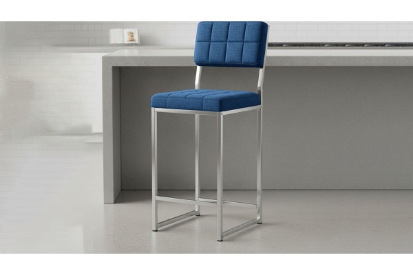 Retro Bar Sandalyesi Ada Mutfak Sandalyesi Bar Taburesi Mutfak Sandalyesi 66 cm Krom Kaplama - Lacivert