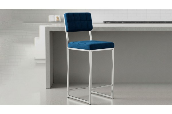Retro Bar Sandalyesi Ada Mutfak Sandalyesi Bar Taburesi Mutfak Sandalyesi 66 cm Krom Kaplama - Lacivert
