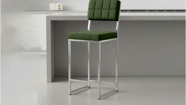 Retro Bar Sandalyesi Ada Mutfak Sandalyesi Bar Taburesi Mutfak Sandalyesi 66 cm Krom Kaplama - Yeşil