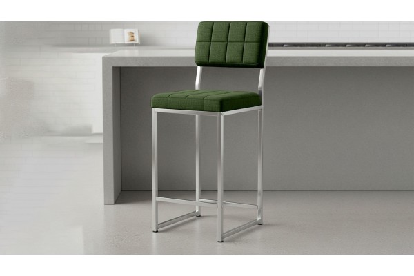Retro Bar Sandalyesi Ada Mutfak Sandalyesi Bar Taburesi Mutfak Sandalyesi 66 cm Krom Kaplama - Yeşil