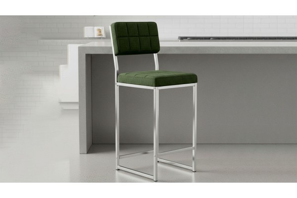 Retro Bar Sandalyesi Ada Mutfak Sandalyesi Bar Taburesi Mutfak Sandalyesi 66 cm Krom Kaplama - Yeşil