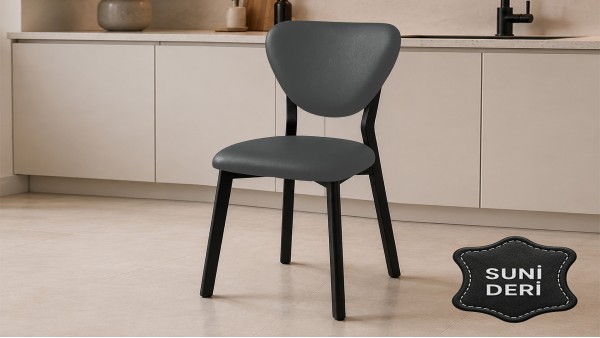 Elma Suni Deri Metal Sandalye 30x40 D Profil Cafe Restoran Lokanta Bahçe Mutfak Sandalyesi Gri