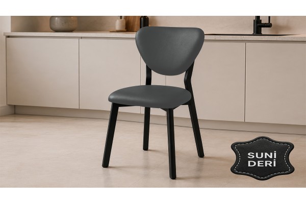 Elma Suni Deri Metal Sandalye 30x40 D Profil Cafe Restoran Lokanta Bahçe Mutfak Sandalyesi Gri
