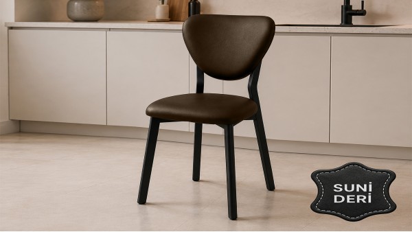 Elma Suni Deri Metal Sandalye 30x40 D Profil Cafe Restoran Lokanta Bahçe Mutfak Sandalyesi Kahve