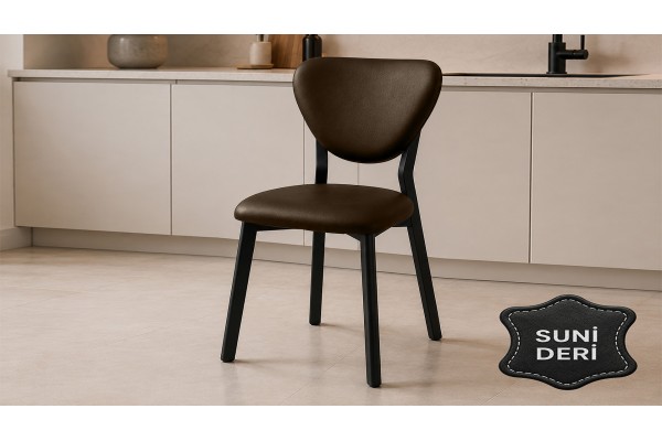 Elma Suni Deri Metal Sandalye 30x40 D Profil Cafe Restoran Lokanta Bahçe Mutfak Sandalyesi Kahve