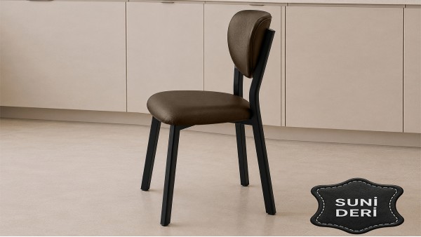 Elma Suni Deri Metal Sandalye 30x40 D Profil Cafe Restoran Lokanta Bahçe Mutfak Sandalyesi Kahve