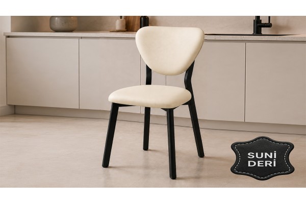 Elma Suni Deri Metal Sandalye 30x40 D Profil Cafe Restoran Lokanta Bahçe Mutfak Sandalyesi Krem