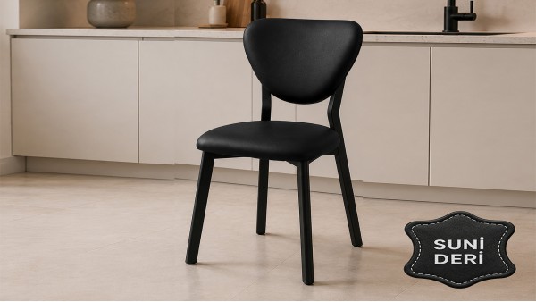 Elma Suni Deri Metal Sandalye 30x40 D Profil Cafe Restoran Lokanta Bahçe Mutfak Sandalyesi Siyah