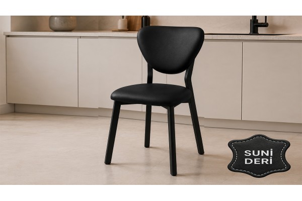 Elma Suni Deri Metal Sandalye 30x40 D Profil Cafe Restoran Lokanta Bahçe Mutfak Sandalyesi Siyah