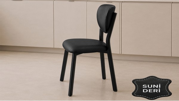 Elma Suni Deri Metal Sandalye 30x40 D Profil Cafe Restoran Lokanta Bahçe Mutfak Sandalyesi Siyah