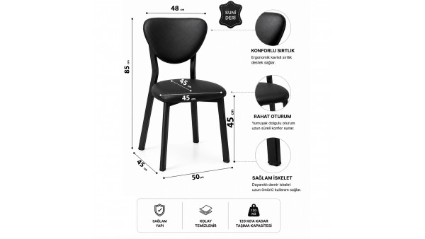 Elma Suni Deri Metal Sandalye 30x40 D Profil Cafe Restoran Lokanta Bahçe Mutfak Sandalyesi Krem
