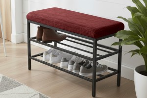 Lotus Bordo keten kumaşlı oturaklı metal ayakkabılık bench