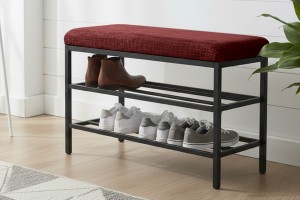 Lotus Bordo keten kumaşlı oturaklı metal ayakkabılık bench